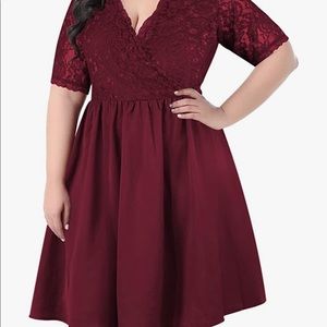 Nemidor Women's V-Neck Lace Top Plus Size Cocktail Dress Size 16 in Wine Red